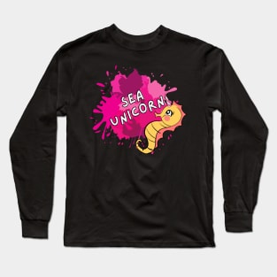 Sea Unicorn Comic Süß Witzig Seepferdchen Tier Long Sleeve T-Shirt